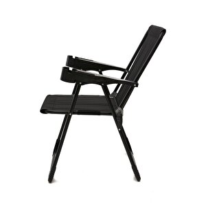 2 Adet Kamp Sandalyesi Bardaklıklı Lüks Piknik Sandalye Siyah + Katlanır Mdf Masa Siyah