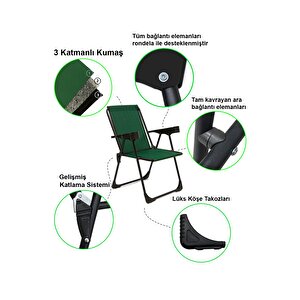 Silva 2 Adet Kamp Sandalyesi Bardaklıklı Lüks Piknik Sandalye Yeşil + Katlanır Mdf Masa