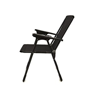 Natura 3 Adet Kamp Sandalyesi Katlanır Piknik Sandalye Oval Bardaklıklı Siyah Siyah