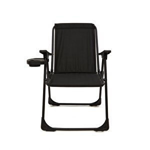 Natura 3 Adet Kamp Sandalyesi Katlanır Piknik Sandalye Oval Bardaklıklı Siyah