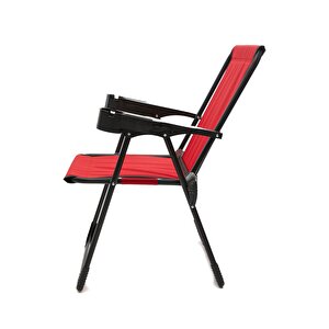 Silva 2 Adet Kamp Sandalyesi Bardaklıklı Lüks Piknik Sandalye Kırmızı + Katlanır Mdf Masa Kırmızı