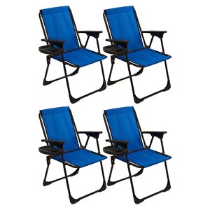 Natura 4 Adet Kamp Sandalyesi Katlanır Piknik Sandalye Oval Bardaklıklı Mavi Mavi