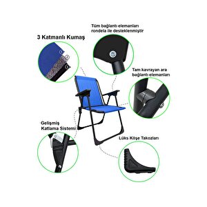 Natura 4 Adet Kamp Sandalyesi Katlanır Piknik Sandalye Oval Bardaklıklı Mavi Mavi