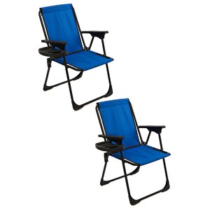 Natura 2 Adet Kamp Sandalyesi Katlanır Piknik Sandalye Oval Bardaklıklı Mavi