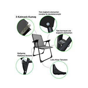 Natura 2 Adet Kamp Sandalyesi Katlanır Sandalye Dikdörtgen Bardaklıklı Gri Katlanır Mdf Masa Gri