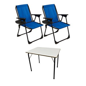 Natura 2 Adet Kamp Sandalyesi Katlanır Piknik Sandalye Oval Bardaklıklı Mavi Katlanır Mdf Masa Mavi