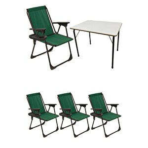 Natura 4 Adet Kamp Sandalyesi Katlanır Piknik Sandalye Oval Bardaklıklı Yeşil Katlanır Mdf Masa Yeşil
