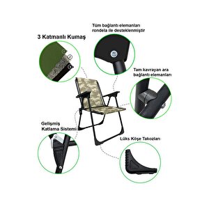 Natura 2 Adet Kamp Sandalyesi Katlanır Piknik Sandalye Oval Bardaklıklı Kamuflaj Çok Renkli