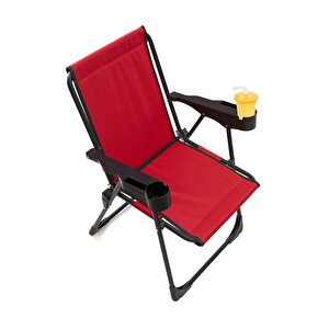 Silva Kamp Sandalyesi Bardaklıklı Lüks Piknik Sandalye Kırmızı Kırmızı