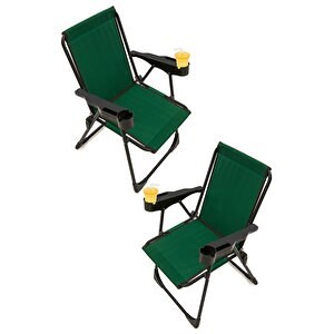 Silva 2 Adet Kamp Sandalyesi Bardaklıklı Lüks Piknik Sandalye Yeşil Yeşil