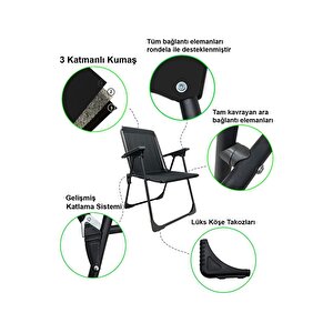 Natura 2 Adet Kamp Sandalyesi Katlanır Piknik Sandalye Oval Bardaklıklı Siyah Katlanır Mdf Masa Siyah