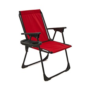 Natura Kamp Sandalyesi Katlanır Piknik Sandalye Oval Bardaklıklı Kırmızı