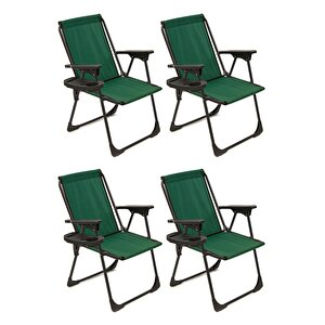 Natura 4 Adet Kamp Sandalyesi Katlanır Piknik Sandalye Oval Bardaklıklı Yeşil