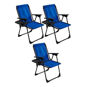 Natura 3 Adet Kamp Sandalyesi Katlanır Piknik Sandalye Dikdörtgen Bardaklıklı Mavi Mavi