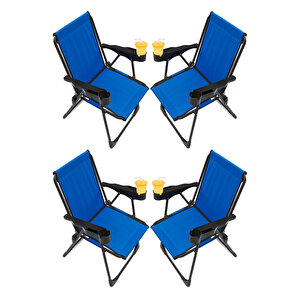 Silva 4 Adet Kamp Sandalyesi Bardaklıklı Lüks Piknik Sandalye Mavi Mavi