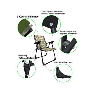 Natura 3 Adet Kamp Sandalyesi Katlanır Piknik Sandalye Dikdörtgen Bardaklıklı Kamuflaj Çok Renkli