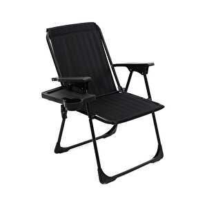 Natura Kamp Sandalyesi Katlanır Piknik Sandalye Dikdörtgen Bardaklıklı Siyah Siyah