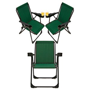 Silva 3 Adet Kamp Sandalyesi Bardaklıklı Lüks Piknik Sandalye Yeşil Yeşil