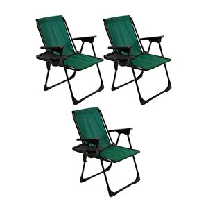 Natura 3 Adet Kamp Sandalyesi Katlanır Piknik Sandalye Dikdörtgen Bardaklıklı Yeşil