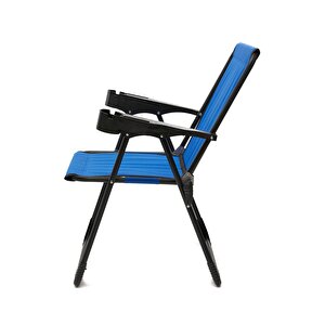 Silva 4 Adet Kamp Sandalyesi Bardaklıklı Lüks Piknik Sandalye Mavi + Katlanır Mdf Masa Mavi