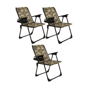 Natura 3 Adet Kamp Sandalyesi Katlanır Piknik Sandalye Oval Bardaklıklı Kamuflaj Çok Renkli