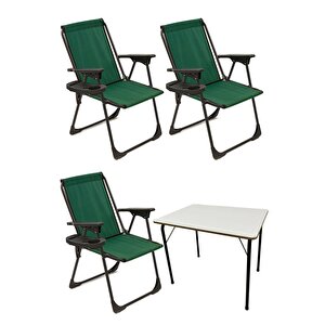 Natura 3 Adet Kamp Sandalyesi Katlanır Piknik Sandalye Oval Bardaklıklı Yeşil Katlanır Mdf Masa