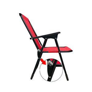 Natura 4 Adet Kamp Sandalyesi Katlanır Piknik Sandalye Dikdörtgen Bardaklıklı Kırmızı Kırmızı