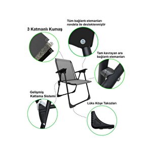 Natura 2 Adet Kamp Sandalyesi Katlanır Piknik Sandalye Oval Bardaklıklı Gri Gri
