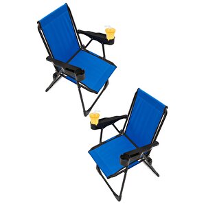 Silva 2 Adet Kamp Sandalyesi Bardaklıklı Lüks Piknik Sandalye Mavi