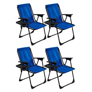 Natura 4 Adet Kamp Sandalyesi Katlanır Piknik Sandalye Dikdörtgen Bardaklıklı Mavi Mavi
