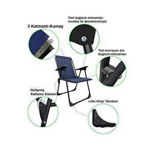 Natura 2 Adet Kamp Sandalyesi Katlanır Piknik Sandalye Oval Bardaklıklı Lacivert Lacivert