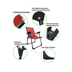 Natura 3 Adet Kamp Sandalyesi Katlanır Piknik Sandalye Oval Bardaklıklı Kırmızı Kırmızı