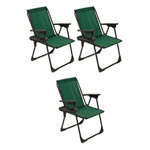Natura 3 Adet Kamp Sandalyesi Katlanır Piknik Sandalye Oval Bardaklıklı Yeşil Yeşil