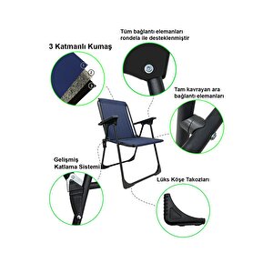 Natura 4 Adet Kamp Sandalyesi Katlanır Piknik Sandalye Oval Bardaklıklı Lacivert Lacivert