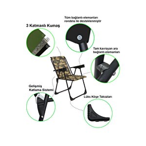 2 Adet Kamp Sandalyesi Bardaklıklı Lüks Piknik Sandalye Kamuflaj Çok Renkli