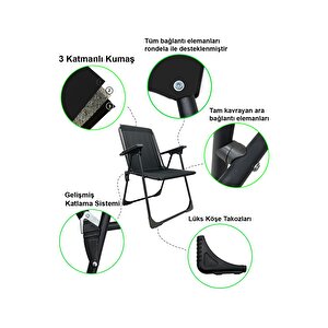 Natura 2 Adet Katlanır Kamp Piknik Sandalyesi Dikdörtgen Bardaklıklı Siyah Siyah