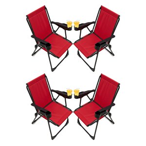 Silva 4 Adet Kamp Sandalyesi Bardaklıklı Lüks Piknik Sandalye Kırmızı