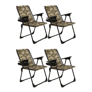 Natura 4 Adet Kamp Sandalyesi Katlanır Piknik Sandalye Oval Bardaklıklı Kamuflaj Çok Renkli