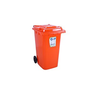 Sağlam Plastik Çöp Ve Atık Konteyneri 240 Lt Tekerlekli Orjinal Turuncu