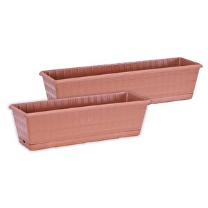 Sağlam Plastik Balkon Saksı 2'li Set 50 Cm - 60 Cm Kahverengi