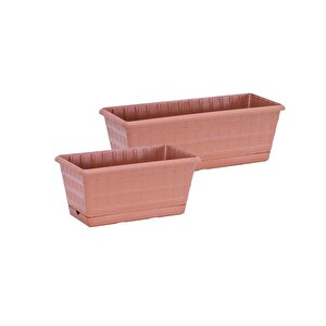 Sağlam Plastik Balkon Saksı 2'li Set 30 Cm-40 Cm Kahverengi