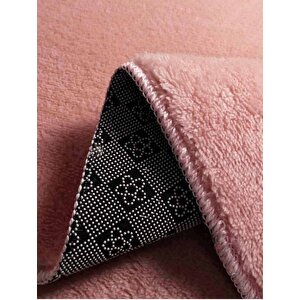 Modern Dekoratif Yuvarlak Puffy Peluş Ponpon Saçaklı Salon Oturma Odası Halısı Pembe