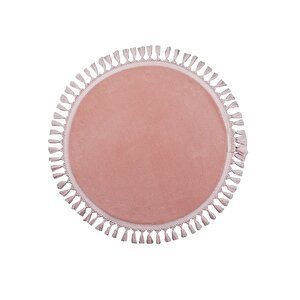 Modern Dekoratif Yuvarlak Puffy Peluş Ponpon Saçaklı Salon Oturma Odası Halısı Pembe 80x80 cm