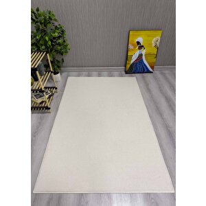 Dekoratif Puffy Peluş Yumuşak Yıkanabilir Kaymaz Taban Kesme Halı Yolluk Krem 150x230 cm