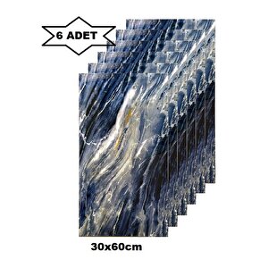 6 Adet 60x30cm Mavi Okyanus Mermer Desen Yapışkanlı Karavan Banyo Wc Duvar Kaplama Paneli Shiny-6