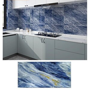 6 Adet 60x30cm Mavi Okyanus Mermer Desen Yapışkanlı Karavan Banyo Wc Duvar Kaplama Paneli Shiny-6