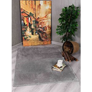 Dekoratif Puffy Peluş Yumuşak Yıkanabilir Kaymaz Taban Kesme Halı Yolluk Gri 150x350 cm