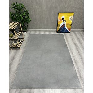 Dekoratif Puffy Peluş Yumuşak Yıkanabilir Kaymaz Taban Kesme Halı Yolluk Gri 150x350 cm