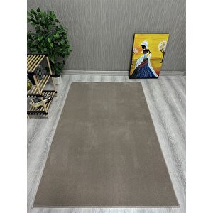 Dekoratif Puffy Peluş Yumuşak Yıkanabilir Kaymaz Taban Kesme Halı Yolluk Vizon 80x100 cm