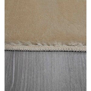 Dekoratif Puffy Peluş Yumuşak Yıkanabilir Kaymaz Taban Kesme Halı Yolluk Bej